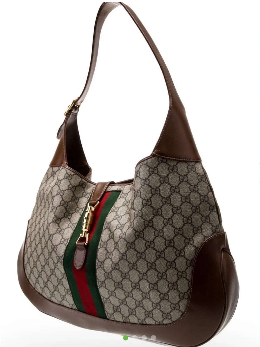 Gucci Brown GG Canvas Shoulder Bag with Green and Red Web